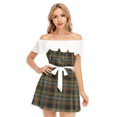 Stewart Hunting Weathered Tartan Plaid Off-shoulder Dress With Ruffle