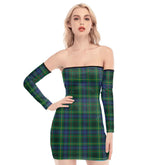 Stewart Hunting Modern Tartan Plaid Off-Shoulder Back Lace-Up Dress