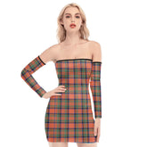 Stewart Royal Ancient Tartan Plaid Off-Shoulder Back Lace-Up Dress