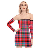 Aberdeen District Tartan Plaid Off-Shoulder Back Lace-Up Dress