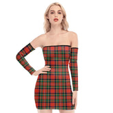 Stewart Royal Modern Tartan Plaid Off-Shoulder Back Lace-Up Dress