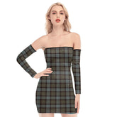 Stewart Old Weathered Tartan Plaid Off-Shoulder Back Lace-Up Dress