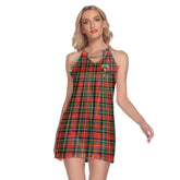 Stewart Royal Modern Tartan Crest Round Neck Above Knee Dress