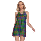 Stewart of Appin Hunting Modern Tartan Crest Round Neck Above Knee Dress