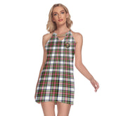 Stewart Dress Modern Tartan Crest Round Neck Above Knee Dress