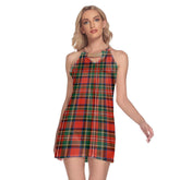 Stewart Royal Modern Tartan Plaid Round Neck Above Knee Dress