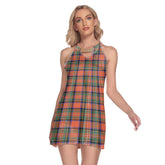 Stewart Royal Ancient Tartan Plaid Round Neck Above Knee Dress