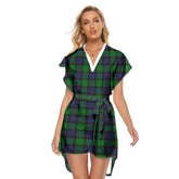 Stewart Old Modern Tartan Plaid Stand-up Collar Casual Dress With Belt