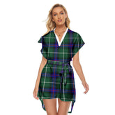 MacDonald of the Isles Hunting Modern Tartan Plaid Stand-up Collar Casual Dress With Belt