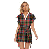Stewart Black Tartan Plaid Stand-up Collar Casual Dress With Belt