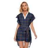 Agnew Modern Tartan Plaid Stand-up Collar Casual Dress With Belt