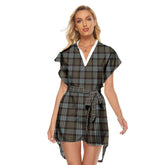 Stewart Old Weathered Tartan Plaid Stand-up Collar Casual Dress With Belt