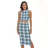 Stewart Muted Blue Tartan Plaid Tank Top & Split High Skirt Set