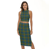 Aiton Tartan Plaid Tank Top & Split High Skirt Set