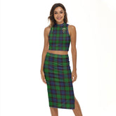 Stewart Old Modern Tartan Crest Tank Top & Split High Skirt Set