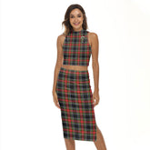 Stewart Black Tartan Crest Tank Top & Split High Skirt Set