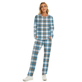 Stewart Muted Blue Tartan Plaid Women's Pajama Suit