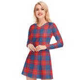 Galloway Red Tartan Plaid V-neck Long Sleeve Dress