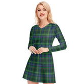 Stewart Hunting Modern Tartan Plaid V-neck Long Sleeve Dress