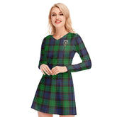 Stewart Old Modern Tartan Crest V-neck Long Sleeve Dress