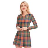 Stewart Royal Ancient Tartan Crest V-neck Long Sleeve Dress