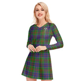 Stewart of Appin Hunting Modern Tartan Crest V-neck Long Sleeve Dress