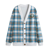 Stewart Muted Blue Tartan Crest Knitted Fleece Cardigan