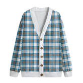 Stewart Muted Blue Tartan Plaid Knitted Fleece Cardigan