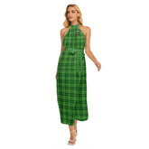 Galloway District Tartan Crest Wrap Hem Belted Halter Dress