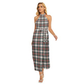 Stewart Dress Ancient Tartan Plaid Wrap Hem Belted Halter Dress
