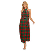 Stewart Atholl Modern Tartan Crest Wrap Hem Belted Halter Dress