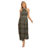 Stewart Hunting Weathered Tartan Plaid Wrap Hem Belted Halter Dress