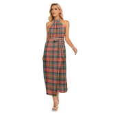 Stewart Royal Ancient Tartan Plaid Wrap Hem Belted Halter Dress