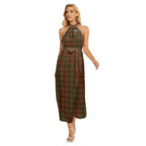 Ainslie Tartan Crest Wrap Hem Belted Halter Dress