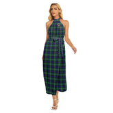 MacDonald of the Isles Hunting Modern Tartan Crest Wrap Hem Belted Halter Dress