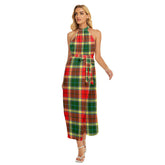 Gibbs Tartan Plaid Wrap Hem Belted Halter Dress