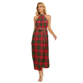 Stewart of Appin Modern Tartan Plaid Wrap Hem Belted Halter Dress