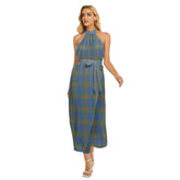 Stewart of Appin Hunting Ancient Tartan Plaid Wrap Hem Belted Halter Dress