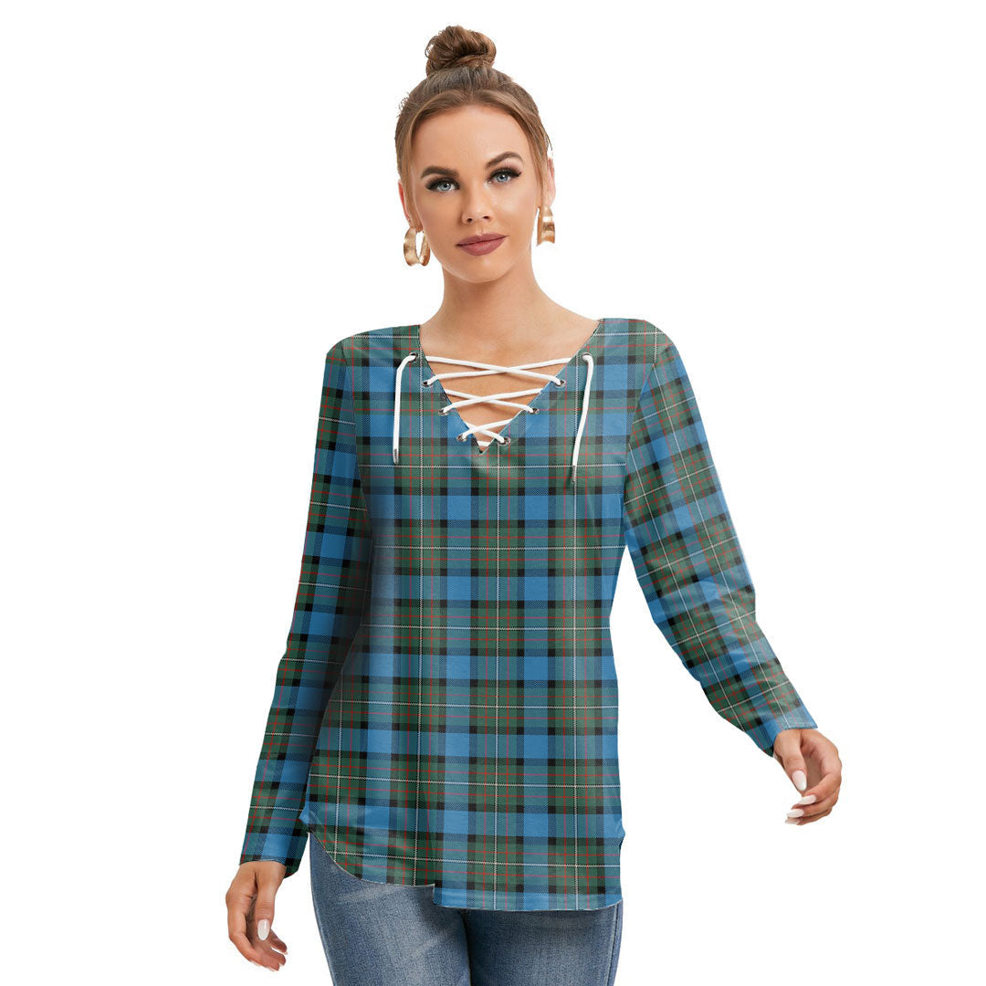 Fergusson Ancient Tartan Plaid Long Sleeve Neckline Tie Sweatshirt