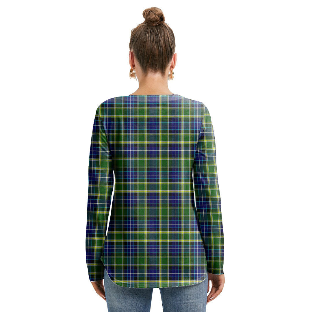 MacKellar Tartan Plaid Long Sleeve Neckline Tie Sweatshirt