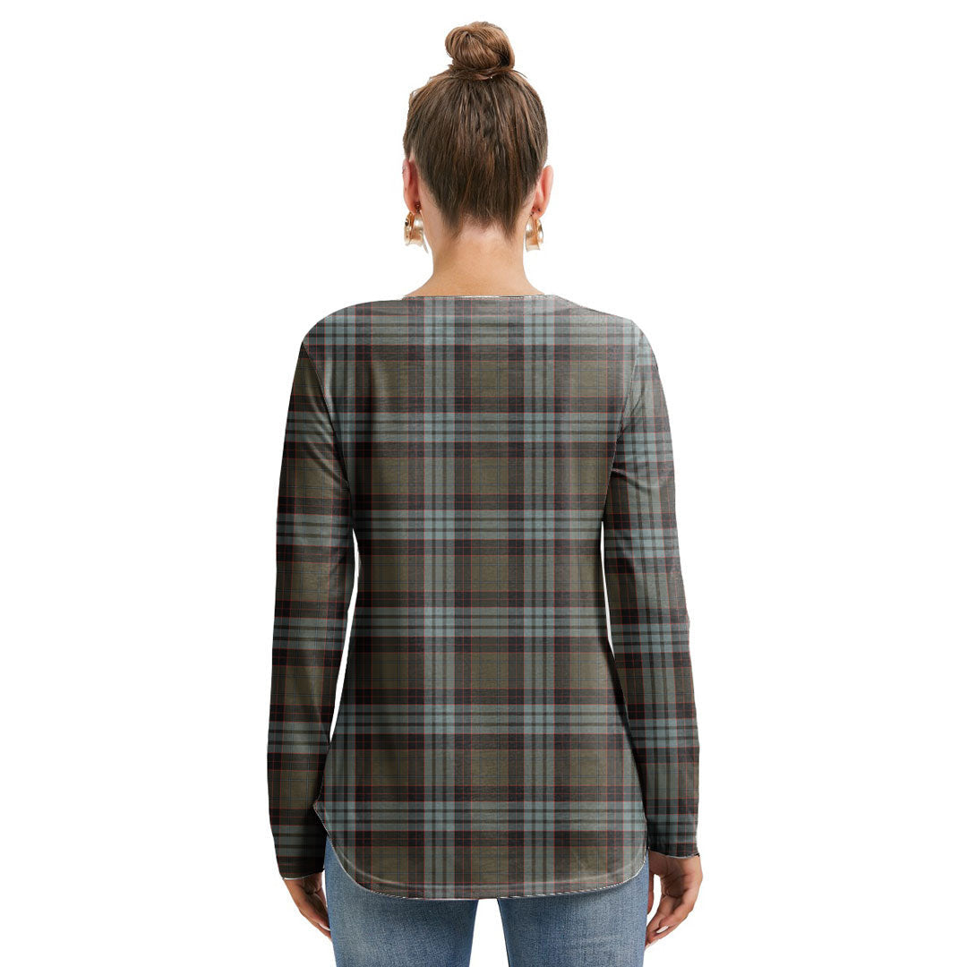 Stewart Old Weathered Tartan Crest Long Sleeve Neckline Tie Sweatshirt