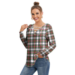 Stewart Dress Modern Tartan Plaid Long Sleeve Neckline Tie Sweatshirt