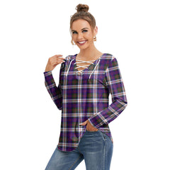 MacDonald Dress Modern Tartan Plaid Long Sleeve Neckline Tie Sweatshirt