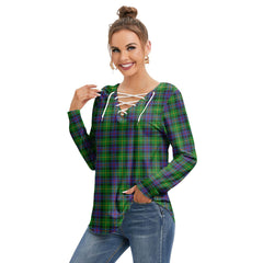 Tait Modern Tartan Plaid Long Sleeve Neckline Tie Sweatshirt