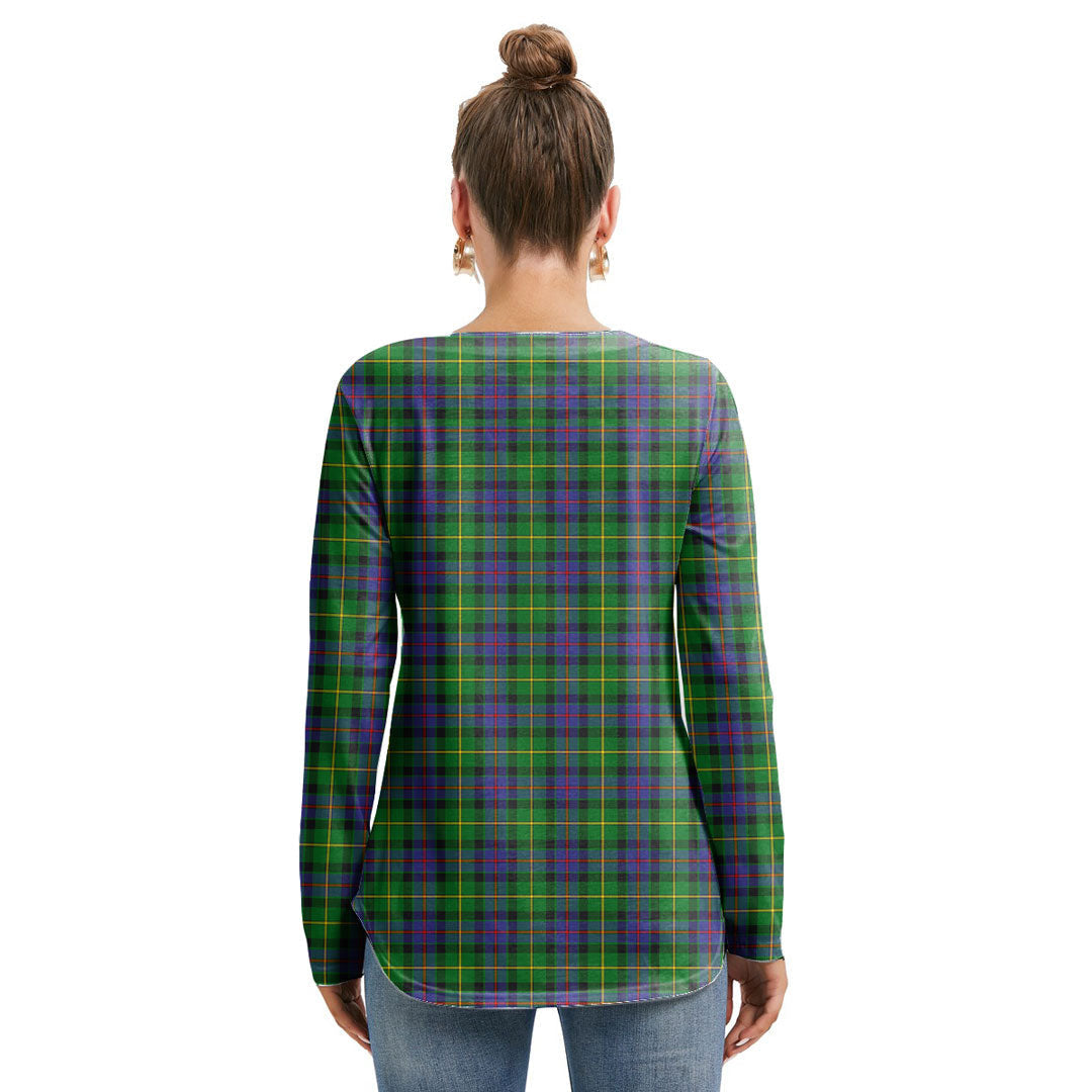 Tait Modern Tartan Plaid Long Sleeve Neckline Tie Sweatshirt