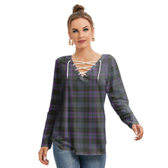 Clergy Green Tartan Plaid Long Sleeve Neckline Tie Sweatshirt