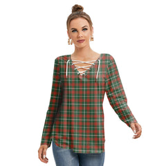 Prince of Wales Tartan Plaid Long Sleeve Neckline Tie Sweatshirt