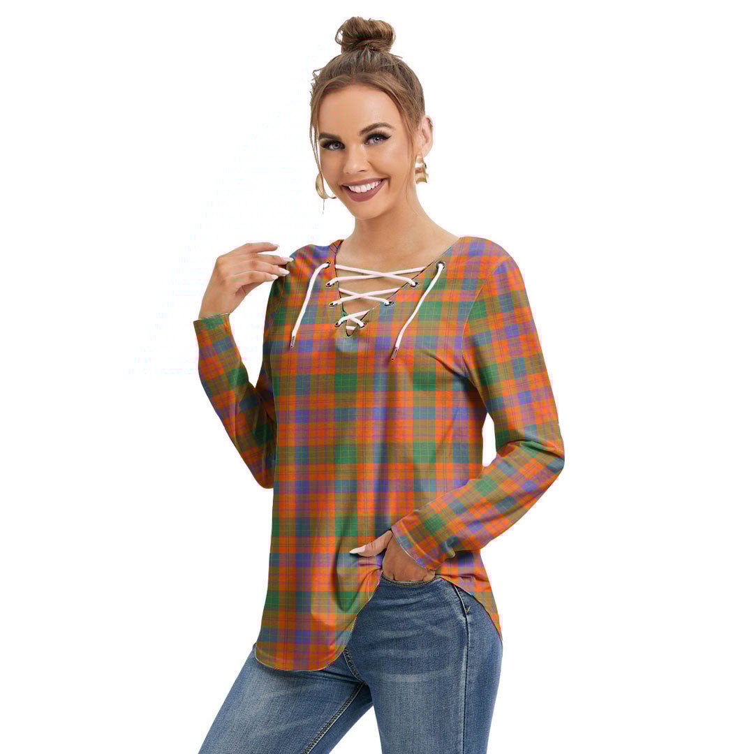 Ross Ancient Tartan Plaid Long Sleeve Neckline Tie Sweatshirt