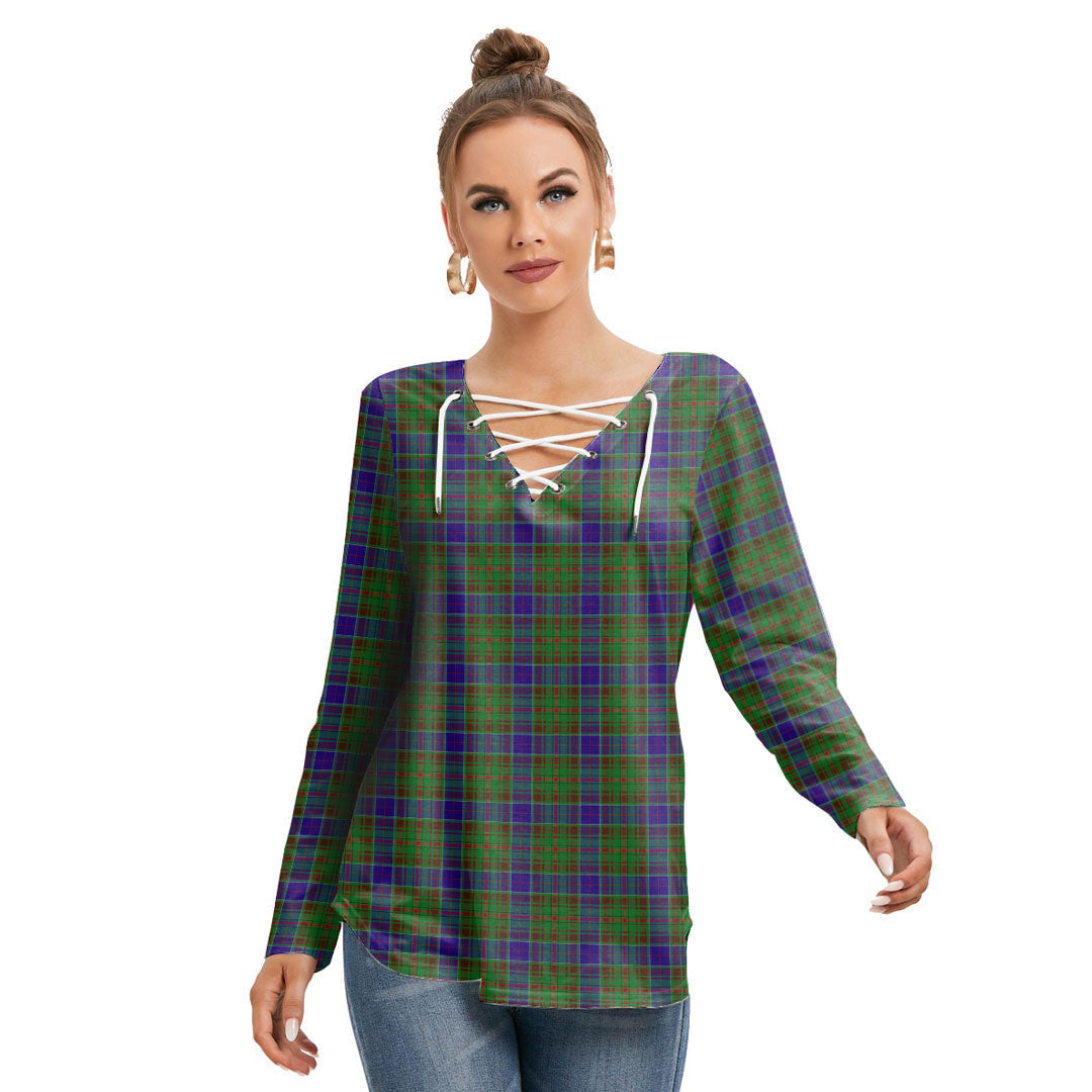 Adam Tartan Plaid Long Sleeve Neckline Tie Sweatshirt