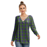 Adam Tartan Plaid Long Sleeve Neckline Tie Sweatshirt